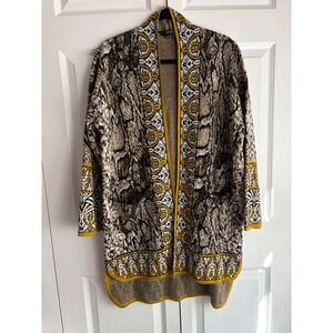 Vertigo Snakeskin Duster Cardigan Open Front Sweater Mustard Wool Blend Large